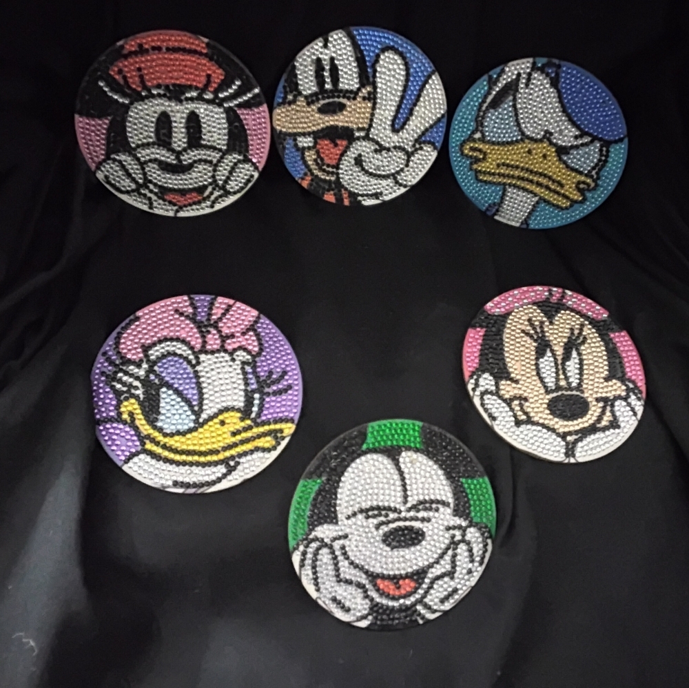 Disney Character Coasters Set - Red, Blue, Purple, Green, Black